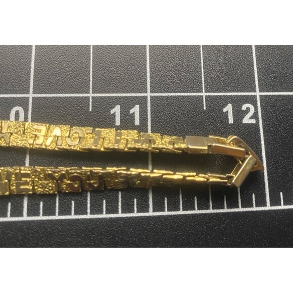 Vintage Gold Tone I LOVE YOU Necklace 24" Textured heart Pattern Flat Link Chain - Picture 6 of 6